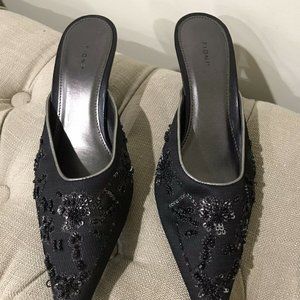 Black Beaded Mules
